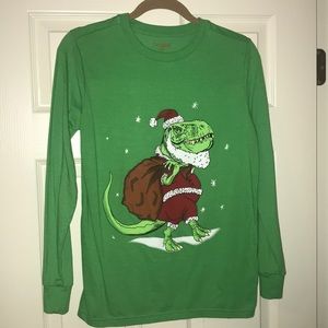 Dinosaur Santa Long-Sleeve Green Christmas Shirt - Boys XL - Cat & Jack - NWOT